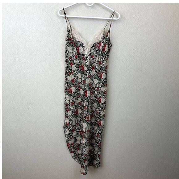 VIntage LA Intimates Satin Slip Floral Dress Lace Open Back Slit - Picture 8 of 10